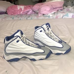 Blue and white Jordan 1s